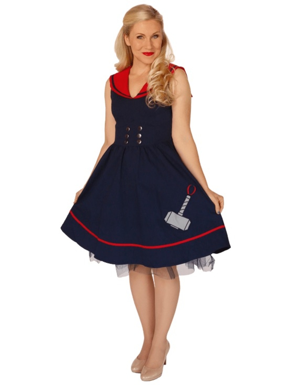 Her Universe Thor Navy and Red Sailor-Inspired Midi Dress - Picture 1 of 8